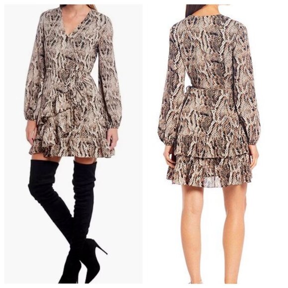 1. State Dresses & Skirts - NWT 1.STATE Sultry Snakeskin Print Ruffled Long Sleeve Wrap Dress , Size 2